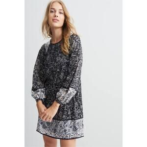 New Anthropologie Susanne Floral Tunic Mini Dress $168  X-SMALL Black and White